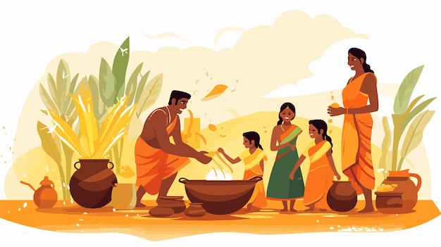 Vector happy pongal holiday harvest festival illustration