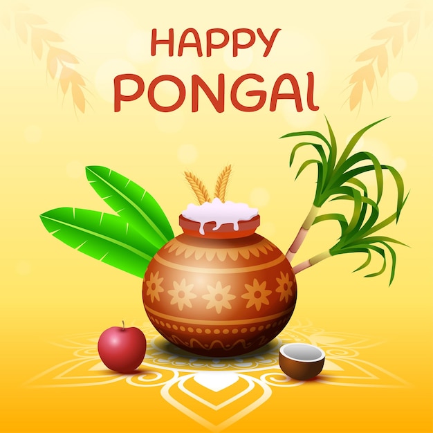 Happy pongal south indian harvesting festival greeting card illustration