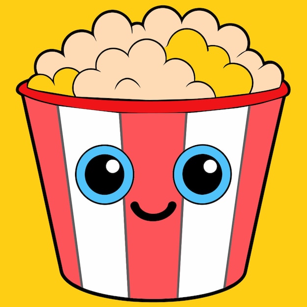 happy popcorn bucket vector illustration kawaii