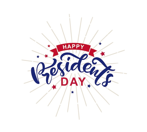 Happy Presidents Day with stars and ribbon. Vector illustration Hand drawn text lettering for Presidents day