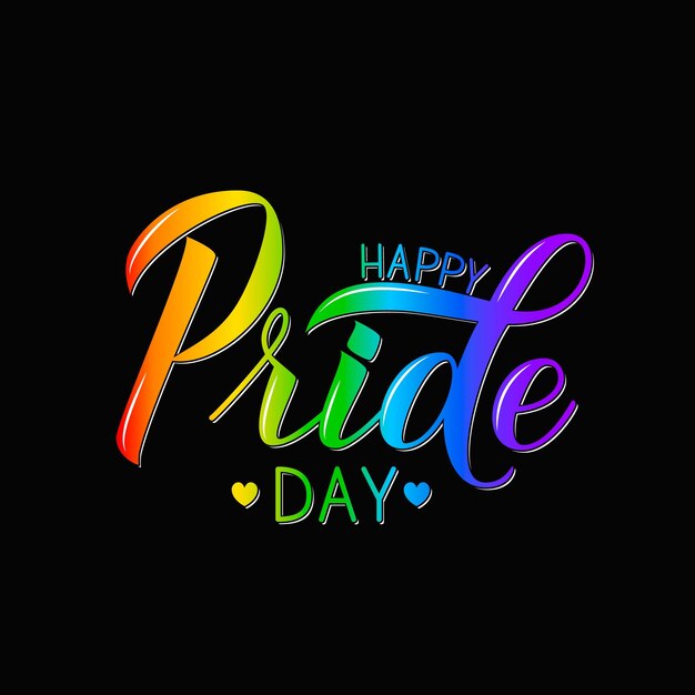 Vector happy pride day 3d lettering colors of the rainbow on black background gay pride concept lgbtq rights slogan easy to edit vector template for banner poster tshot flyer sticker badge