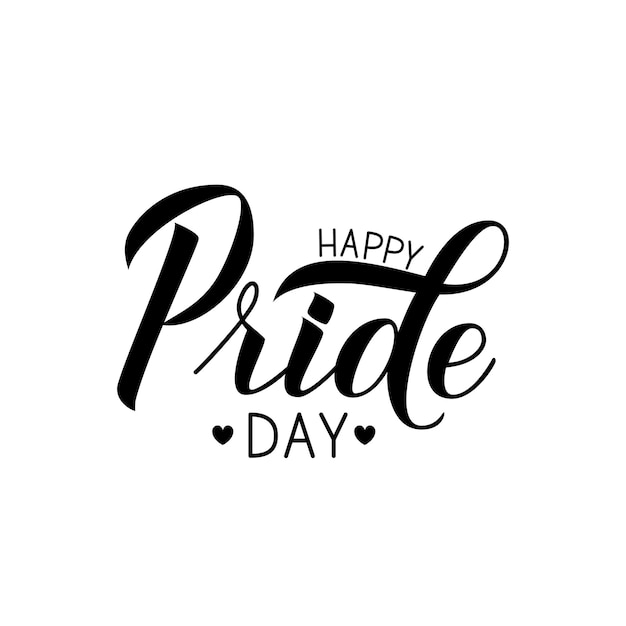 Happy Pride day calligraphy hand lettering isolated on white Pride Day Month parade concept LGBT community slogan Vector illustration Easy to edit template for banner poster tshot flyer