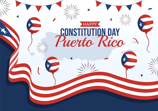 Happy Puerto Rico Constitution Day Vector Illustration with Waving Flag in Background Templates