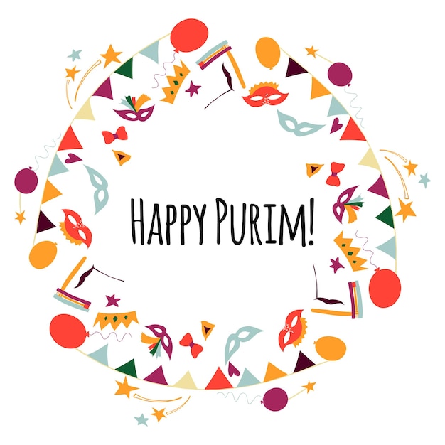 Happy Purim carnival Frame in the form of a wreath