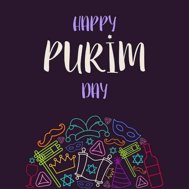 Happy Purim day greeting card Vector illustration