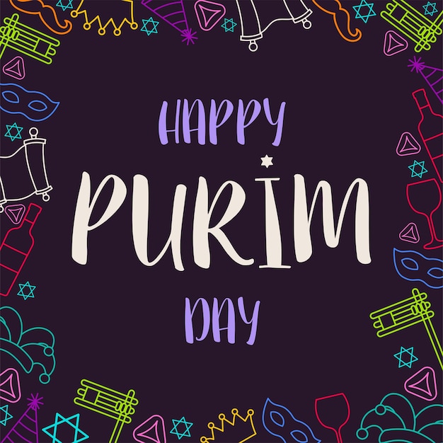 Happy Purim day greeting card Vector illustration