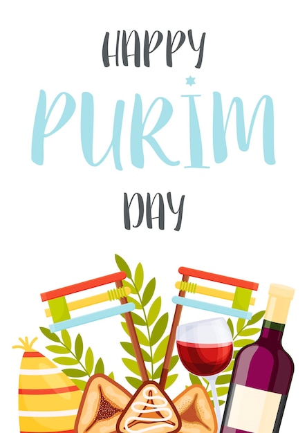 Happy Purim day greeting card Vector illustration