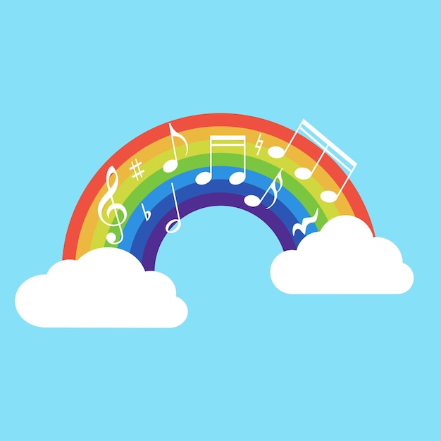 Happy rainbow with music note isolated on background Vector illustration