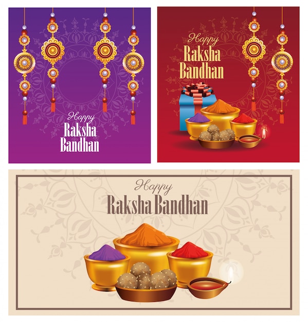 Happy raksha bandhan celebration with traditional set icons