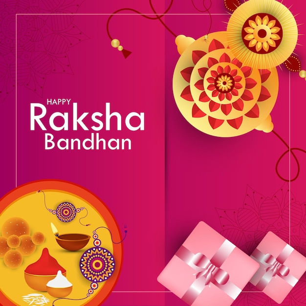 Happy Raksha Bandhan ceremony banner template design with decorative Rakhi