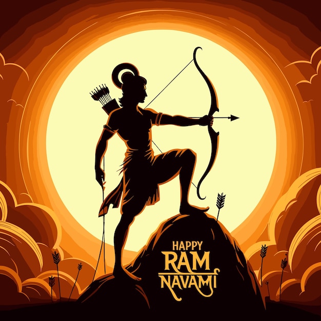 Happy Ram Navami festival of India Lord Rama with Bow Arrow vector illustration design