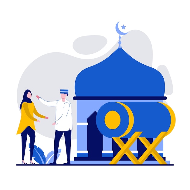 Vector happy ramadan mubarak greeting concept with tiny people