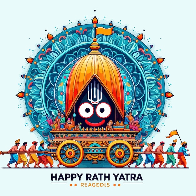 Happy rath yatra indian festival of Lord Jagannath Balabhadra and Subhadra