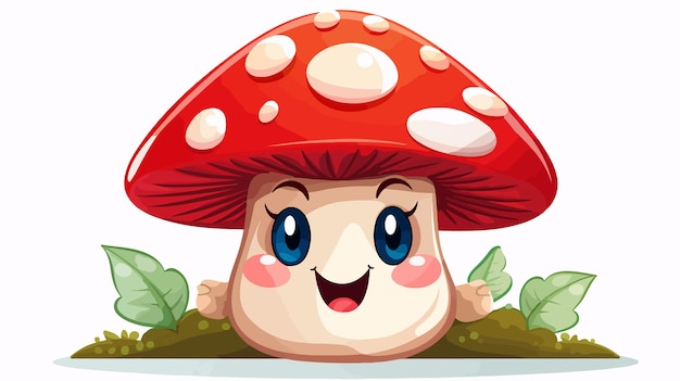 Happy Red Mushroom Smiling Joyfully Cute and Funny Vector Illustration