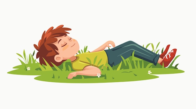 Vector happy relaxing kid on green grass vector illustration