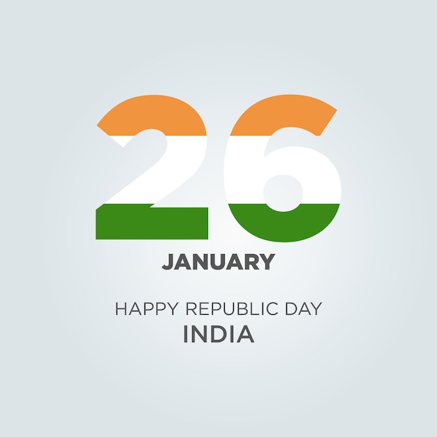 Happy Republic Day India Design. Number 26 made of the Indian Flag as India celebrates Republic day