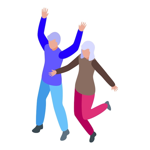 Vector happy retired senior couple dancing together raising arms