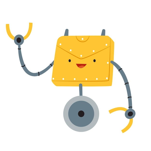 Happy robot is welcome.Children's illustration of a cute cyborg.