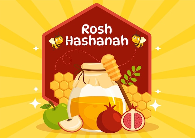 Happy Rosh Hashanah Vector Illustration of Jewish New Year Holiday with Honey and Bee in Templates