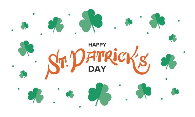 Happy Saint Patricks Day Irish holiday in March 17 Clover and shamrock leaves Green and orange