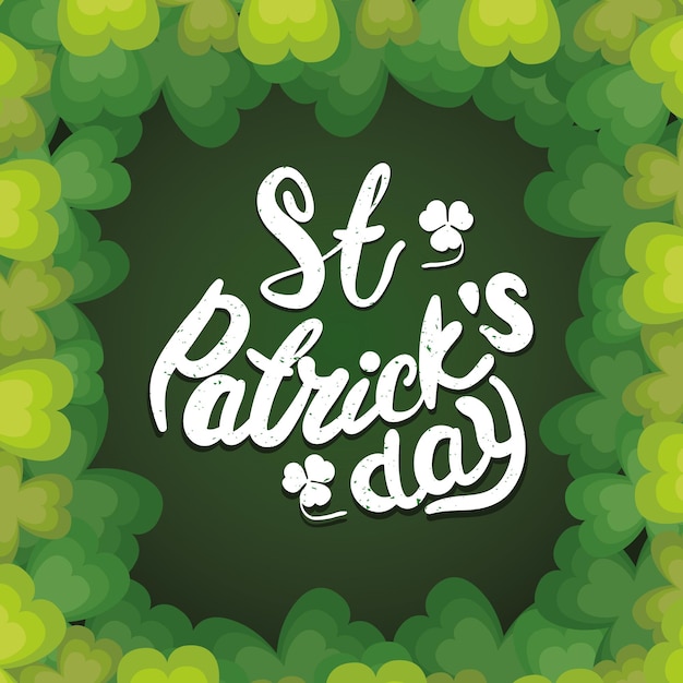 Happy saint patricks day lettering with clovers leafs frame  illustration 