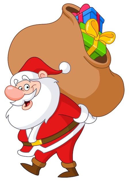 Happy Santa Claus Carrying a Sack Full of Gifts