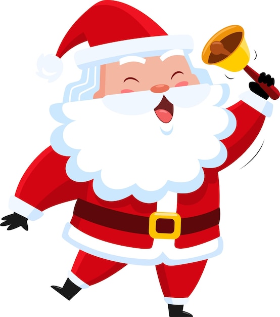 Happy Santa Claus Cartoon Character Ringing A Bell Vector Illustration Flat Design