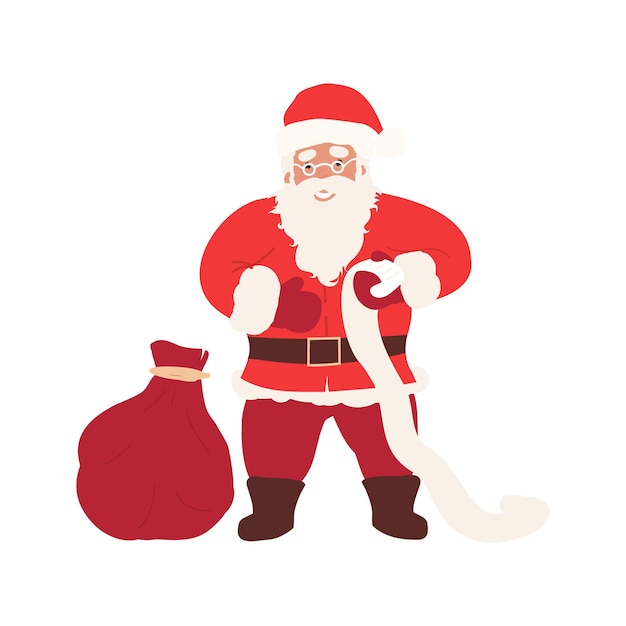 Happy Santa Claus with gift bag, carrying presents. Happy New Year, Christmas concept