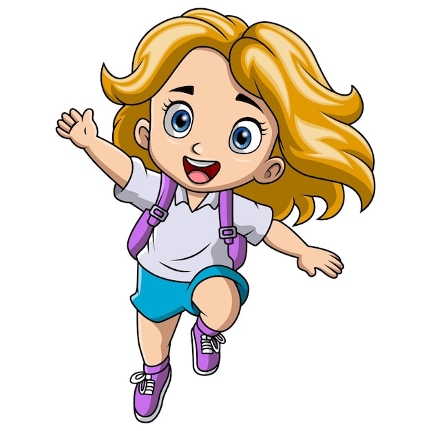 Happy school girl cartoon with backpack