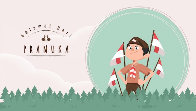 Happy Scout Day August 14 Indonesian Festival Day. Selamat Hari Pramuka. Vector Illustration