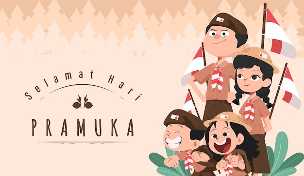 Happy Scout Day August 14 Indonesian Festival Day Selamat Hari Pramuka Vector Illustration