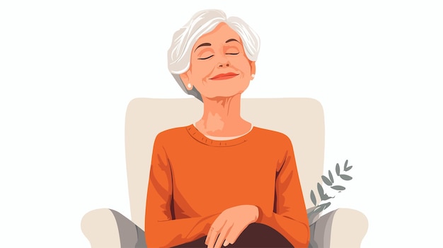 Vector happy senior woman smiling with eyes closed at home