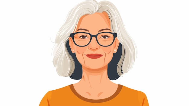 Vector happy senior woman with medium length hair smiling