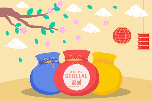 Happy seollal background illustration in flat design