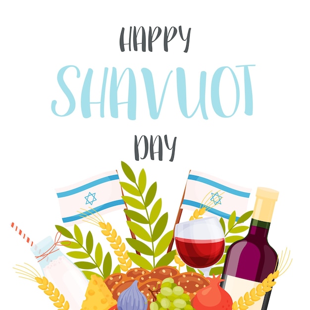 Happy Shavuot day greeting card concept Translation from Hebrew text Happy Shavuot Vector illustration