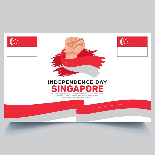 Vector happy singapore independence day banner and hand flag design vector