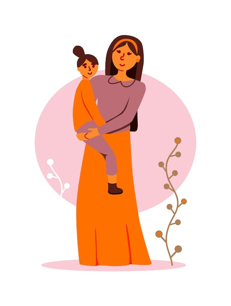 Happy single mother holding baby daughter in hand portrait