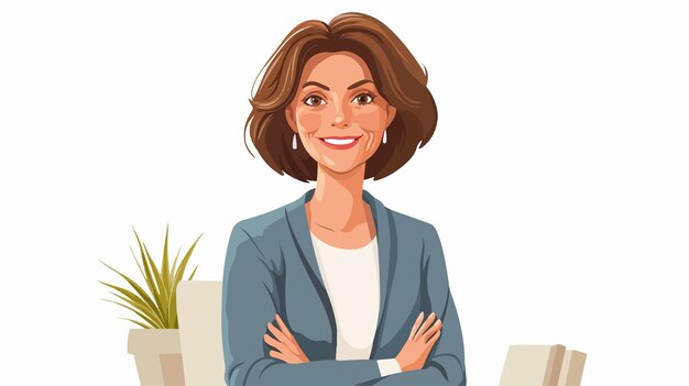 Vector happy smiling senior woman with medium length hair at home