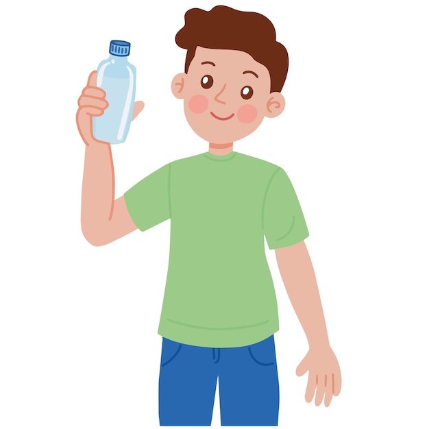 Vector happy and smiling toung man with healthy lifestyle holding a refreshing bottle of water illustration