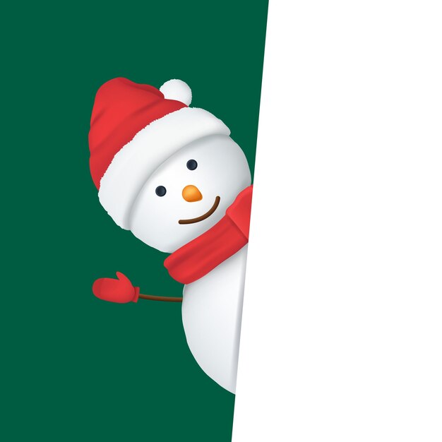 Vector happy snowman in red hat scarf and mittens card symbol of winter celebration