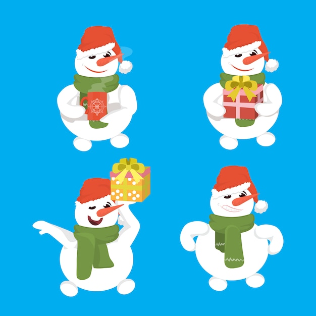 happy snowmen wear red hat set