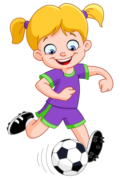 Happy Soccer Football Girl Kicking a Ball