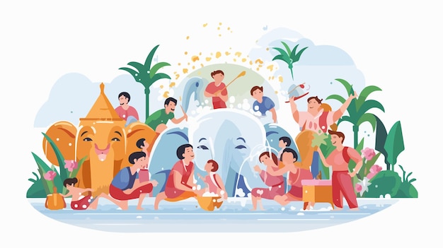 Vector happy songkran festival celebration card flat vector