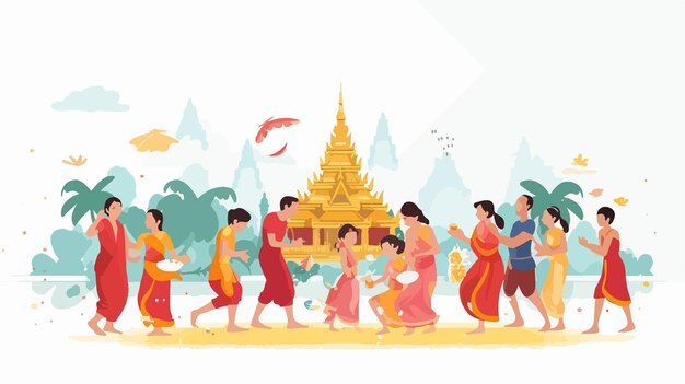 Vector happy songkran festival celebration card flat vector