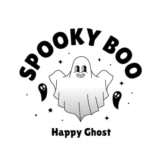 Happy Spooky Boo Halloween Retro Mascot Groovy Illustration