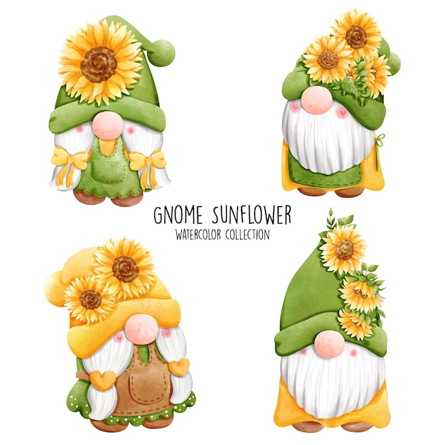 Vector happy spring with sunflower gnome vector illustration