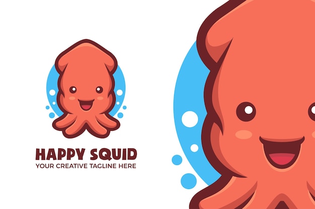 happy squid mascot logo