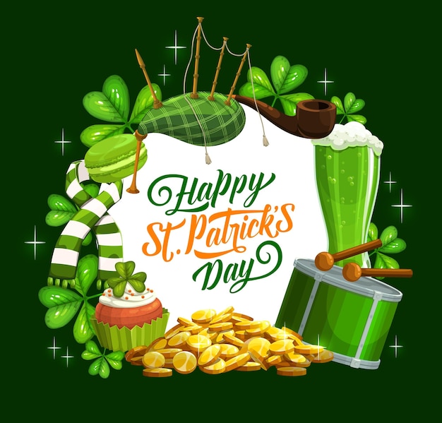 Vector happy st patrick day banner irish bagpipes