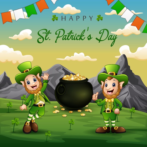 Happy St Patrick's Day background with happy Leprechauns