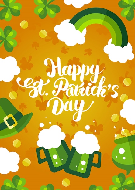 Happy St. Patrick's Day green and yellow postcard